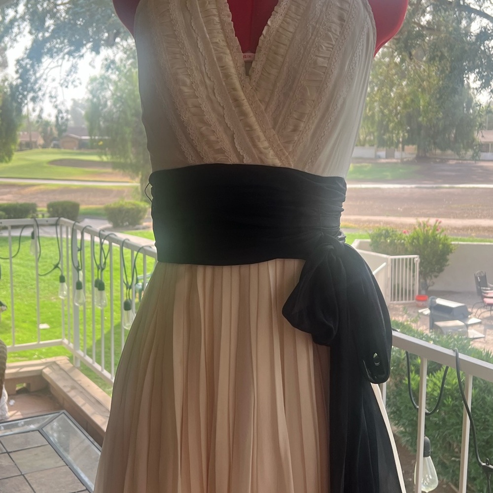 BCBGMaxAzria Black and Cream Plunge Backless Sundress